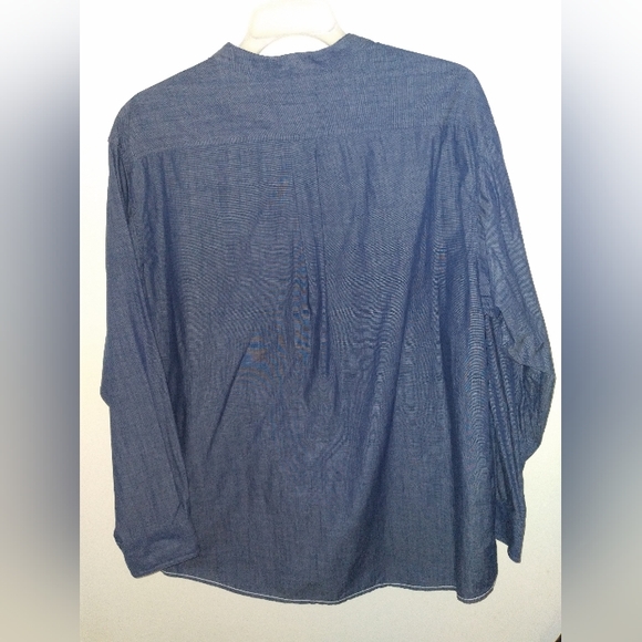 Women's Collarless Denim Shirt - Picture 2 of 4